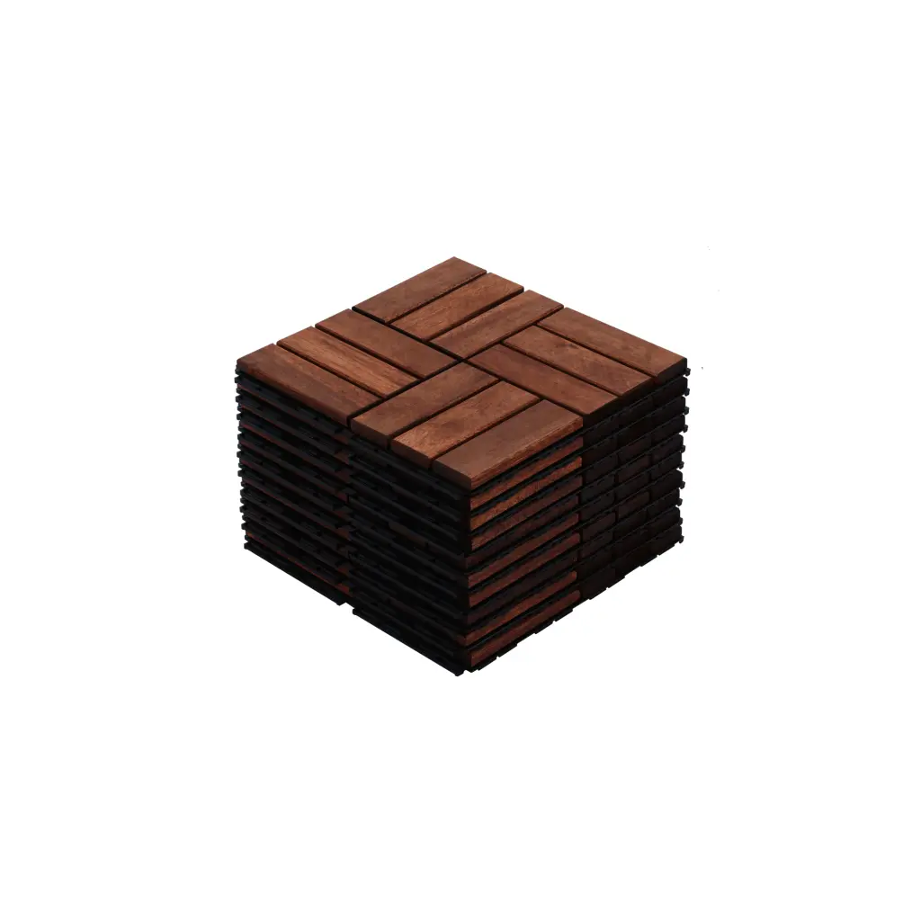 Acacia Wood Interlocking Deck Tiles Checker Pattern 10Pcs 12x12 beefurni