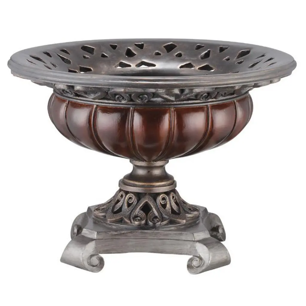 12 Inch Tall Polyresin Decorative Bowl Metal Alloy Roman Design Shiny california home
