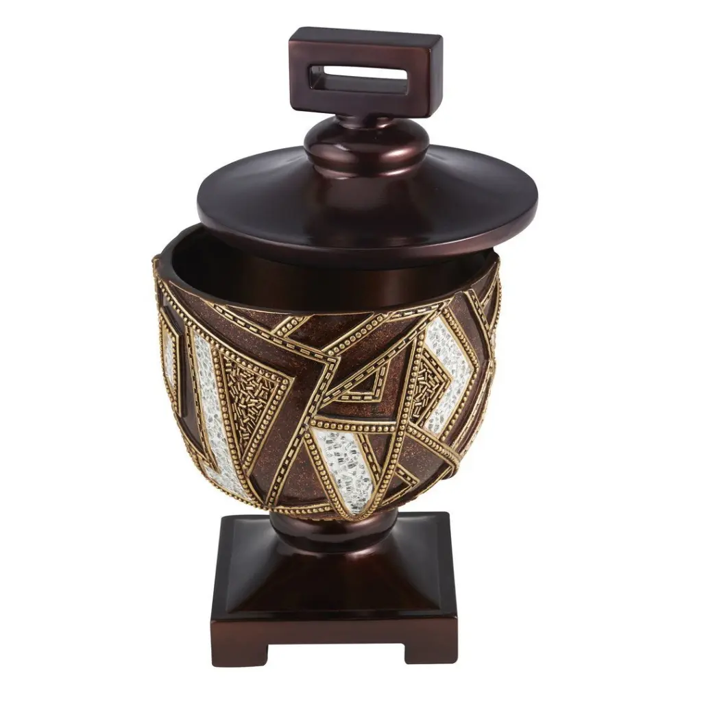 12" Tall Polyresin Decorative Accessory Box, Polymosaic Design Brown Poly california home