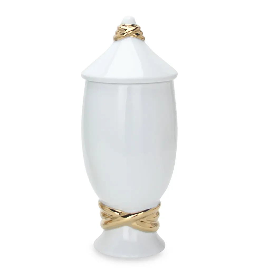 White Porcelain Decorative Jar Precious Metal Accent and Lid furnings