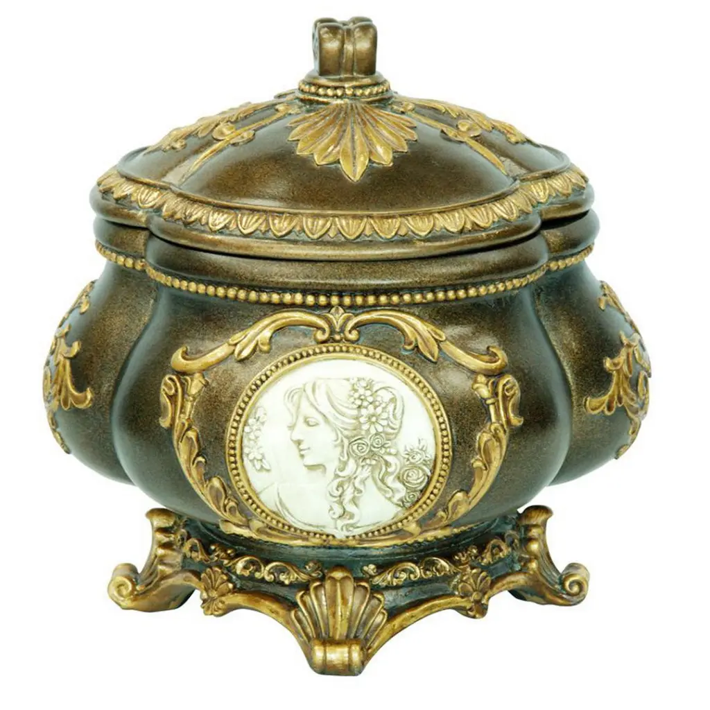 9 Inch Tall Decorative Jewelry Box Metal Alloy Finish Polyresin Storage Box california home