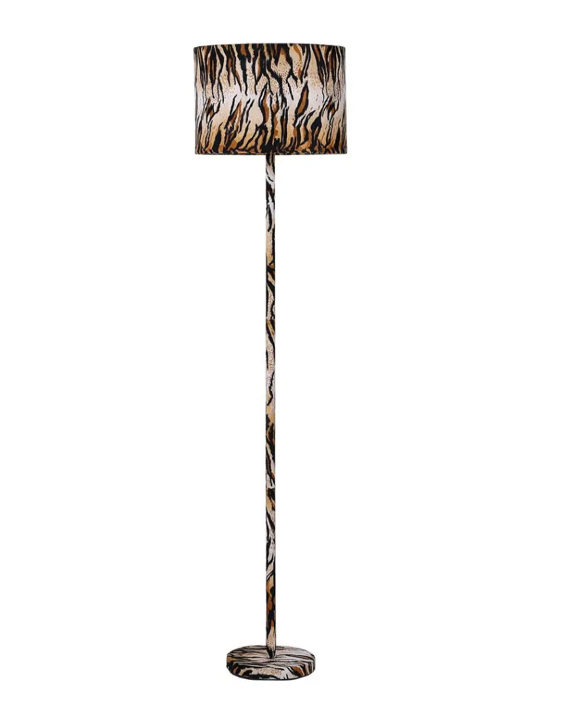 59 Inch Faux Suede Tiger Print Floor Lamp Metallic Finish - Unique Home Decor california home