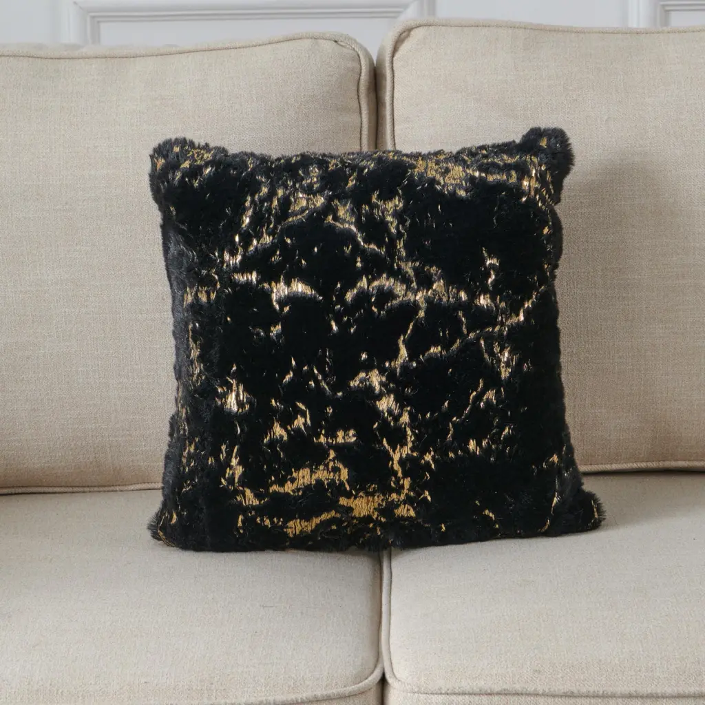 Premium Chinchilla Faux Fur Gilded Black Pillow 20x20 Inches furnings