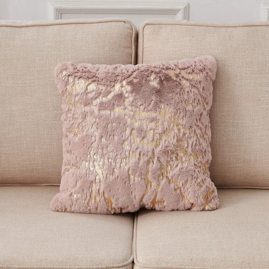 Premium Chinchilla Faux Fur Gilded Dust Pink Pillow 22 . X 22 . furnings