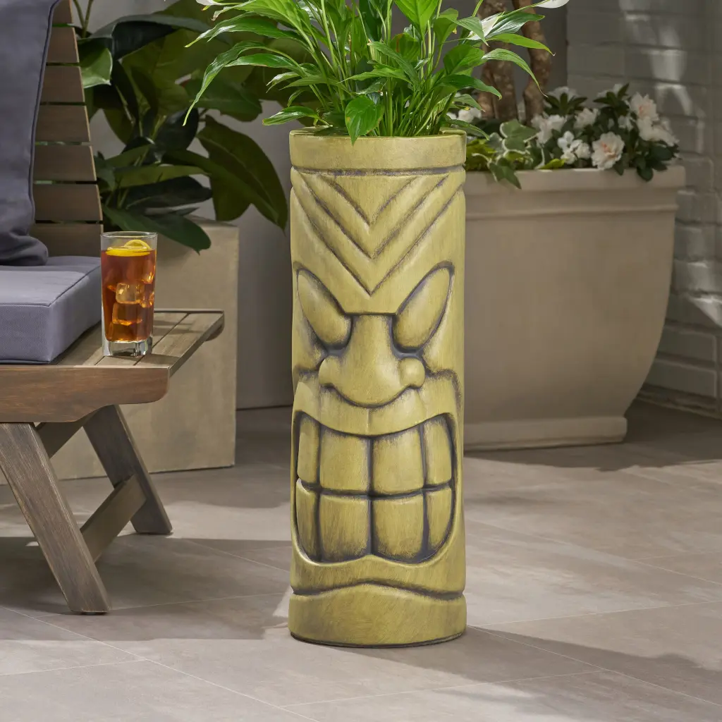 Marble Statue Urn Planter Decorative Face Plant Pot Antique Green Finish nh-bc furniturings
