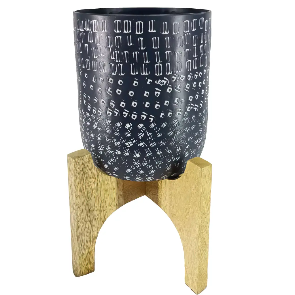 Alex 8 Inch Artisanal Industrial Round Hammered Metallic Planter Pot Stand royal hampton