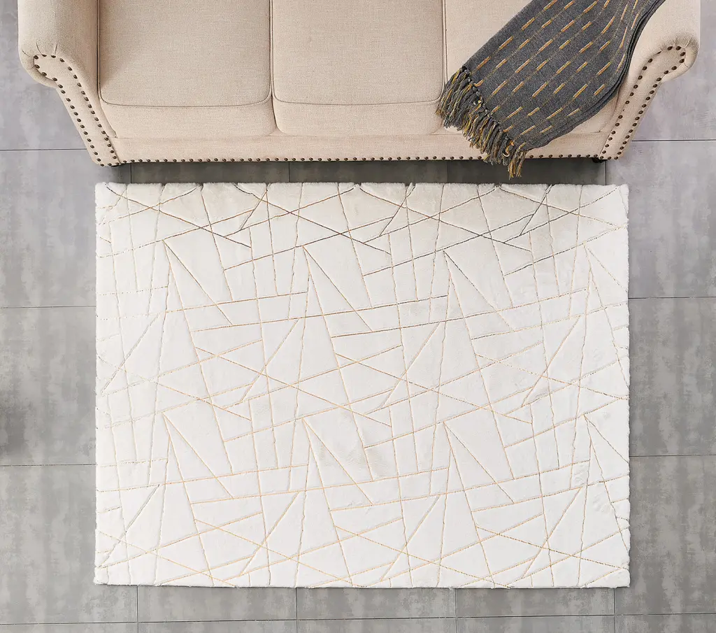 Premium Machine Washable White Geometric Abstract Precious Metal Gilded Chinchilla Throw Blanket furnings