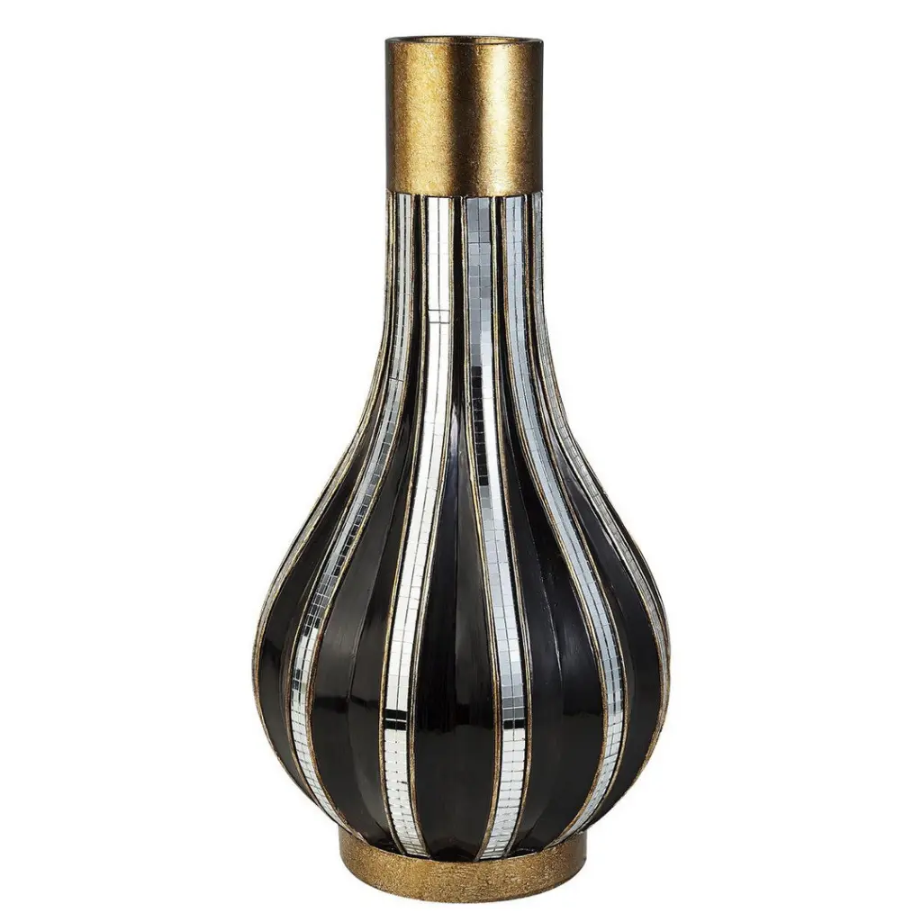 16.25 Inch Tall Polyresin Decorative Vase Precious Metal Finish and Mosaic Crystal Design california home