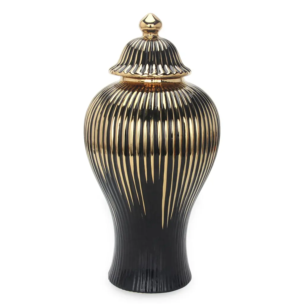 Black Porcelain Decorative Ginger Jar Vase Precious Metal Design furnings