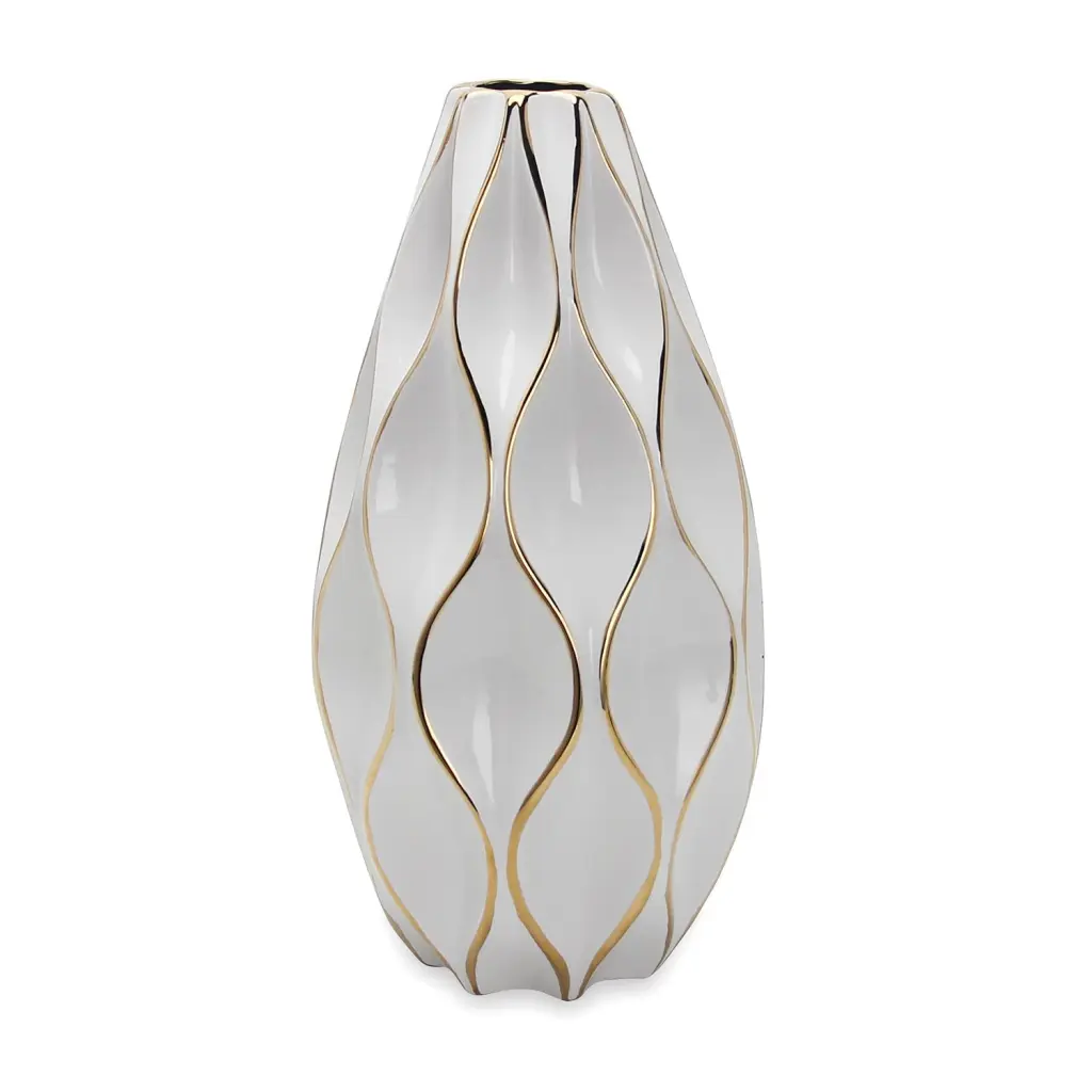 Elegant White Porcelain Vase Precious Metal Accents Timeless Decor furnings