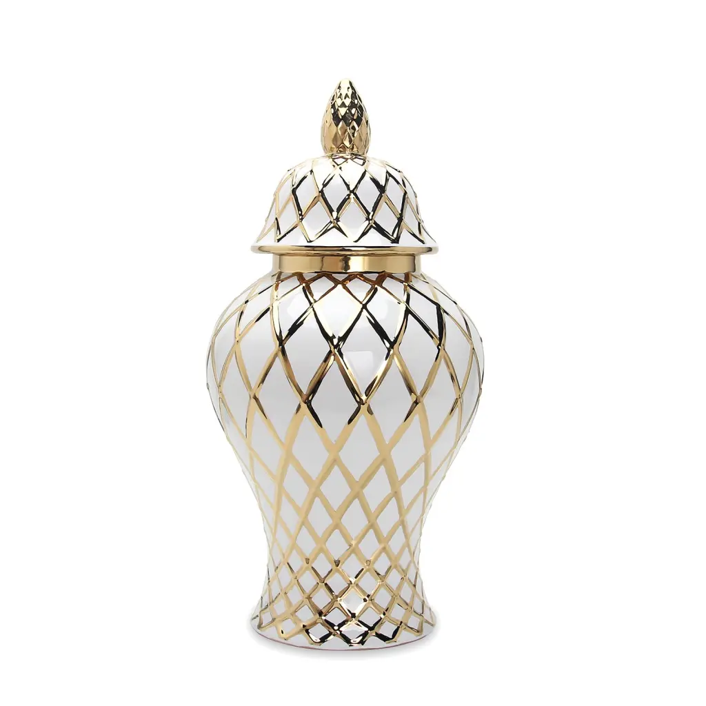 White and Precious Metal Porcelain Decorative Ginger Jar Vase Home Decor furnings