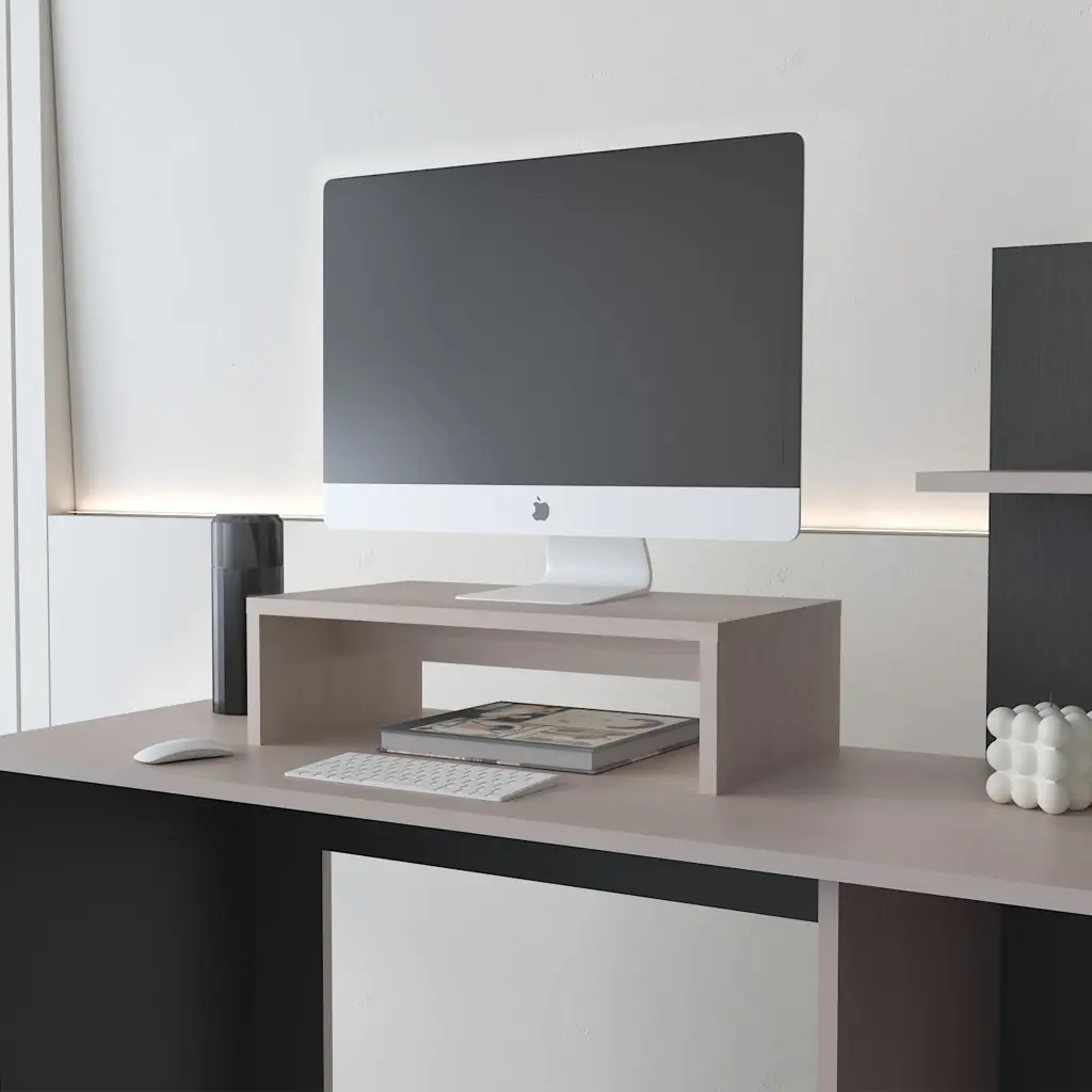 Monitor Stand Melamine And Particle Board White Oak fm furniture