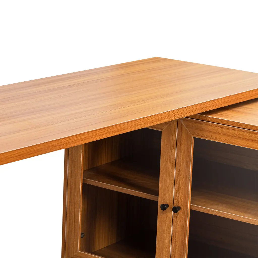 66.5 Inch Modern L Shaped Executive Desk Tempered Glass Cabinet bunny c furniture