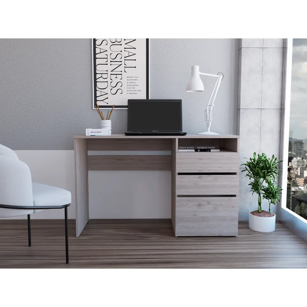 Computer Desk 3 Drawers and One Shelf Light Gray Particle Board depot e-shop