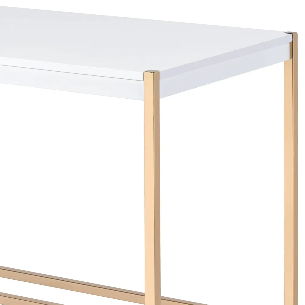 White Precious Metal Writing Desk USB Ports Built Outlets Modern Office Furniture furniture max