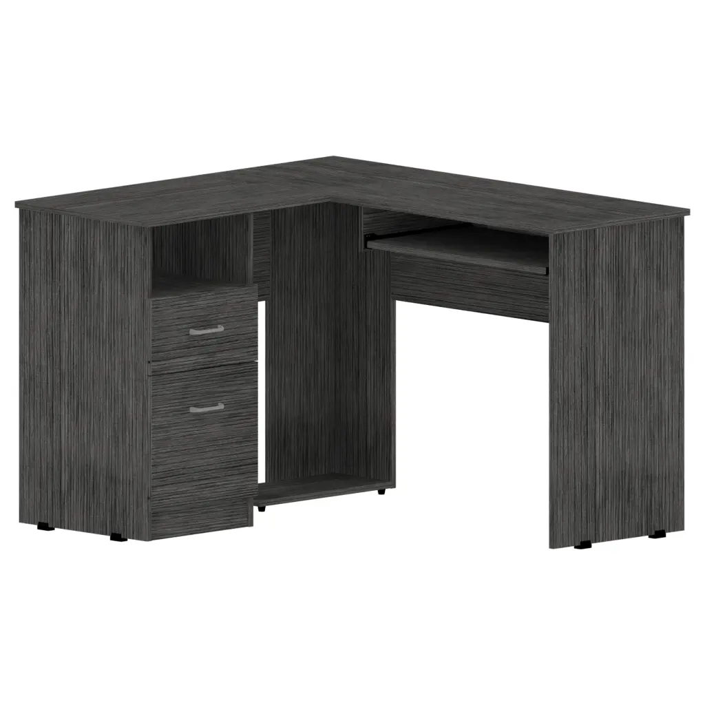 Raleigh L Shaped Desk Two Drawers One Shelf CPU Storage Smoke Grey rta muebles colombia