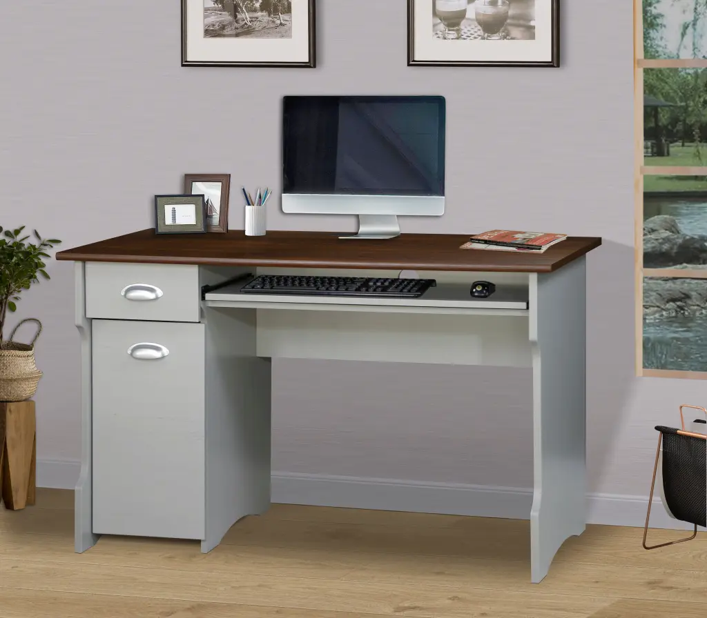 47 Inch Writing Desk Elegant Two Tone Writing Desk Storage Contemporary Design singularity