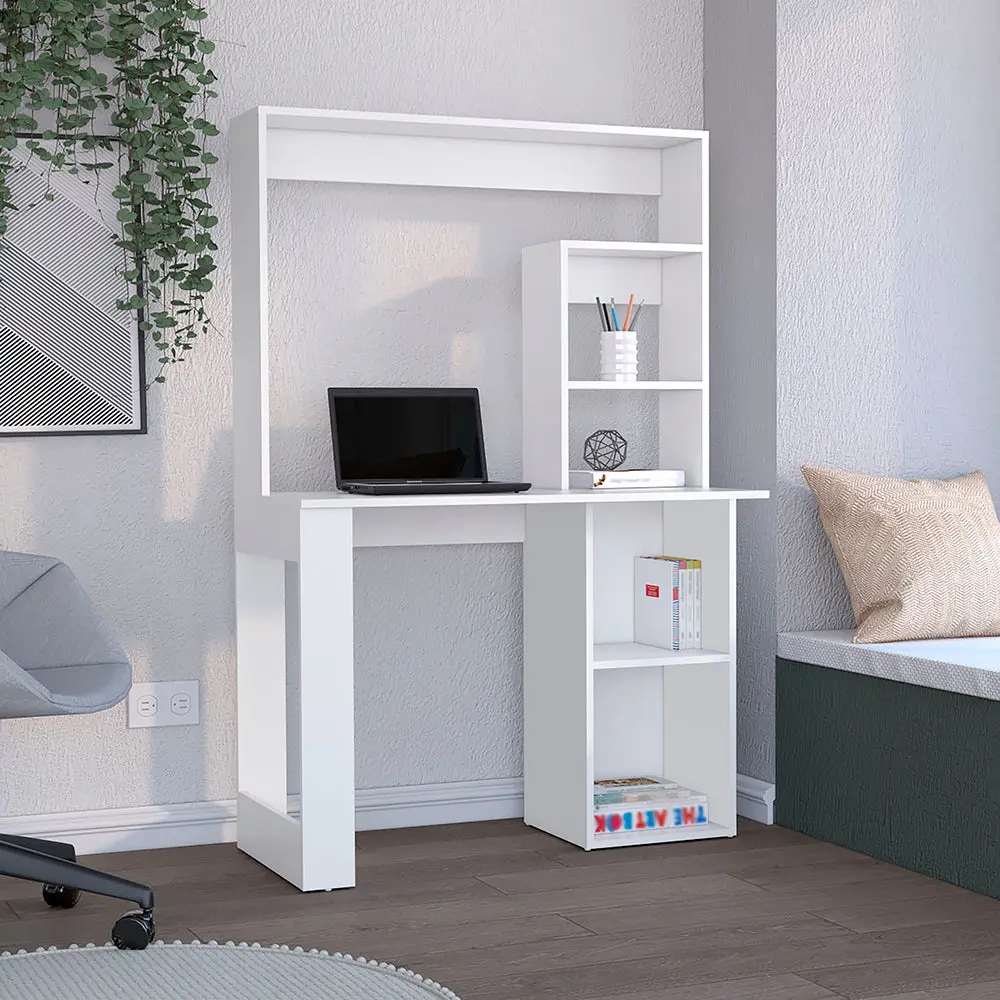 Desk Ryndon Hutch White Finish Particle Board Home Office treevol furniture