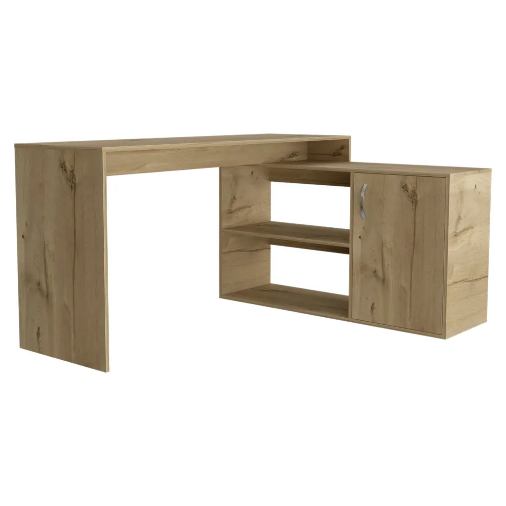 L Shaped Desk Light Oak Particle Board Stationery Desk Home Office treevol furniture