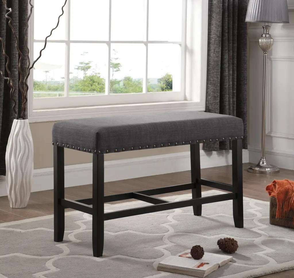 Biony Counter Height Dining Bench Trim Grey Polyester Fabric Kitchen Bench hz