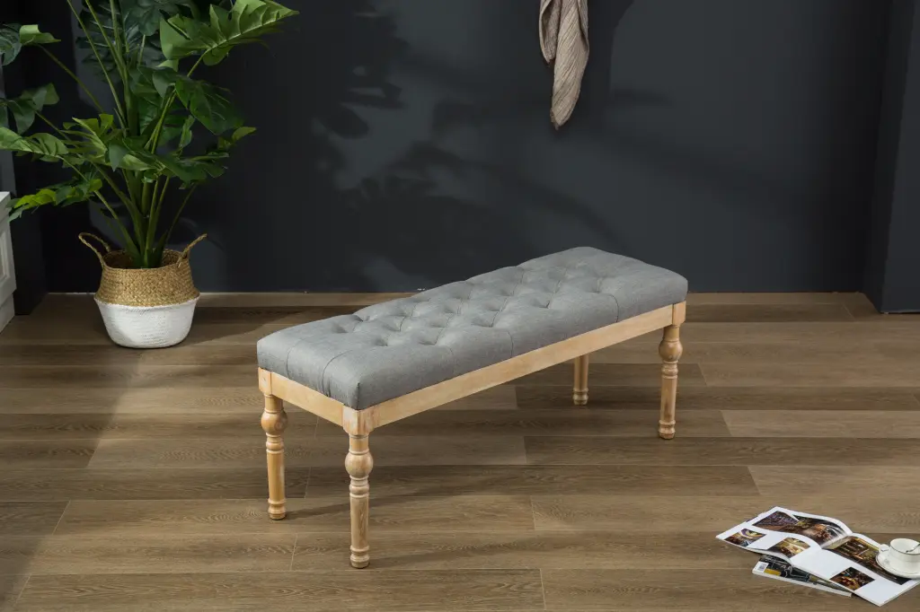 Habit Solid Timber Button Tufted Dining Bench Grey Timber hz