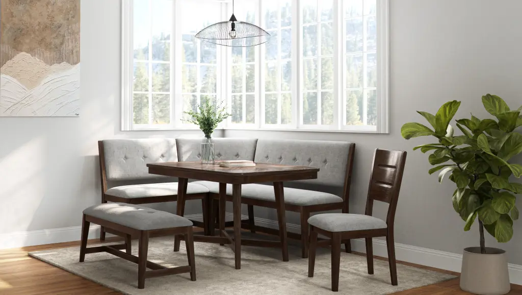 Backless Upholstered Dining Bench Mid Century Style Beige Solid Wood ihomefurnishings