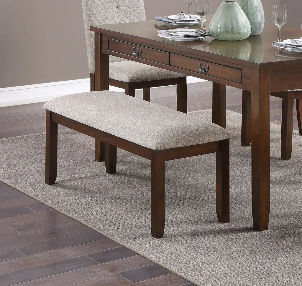 Dark Cherry Finish Timberen Frame 1Pc Bench Chenille Upholstery Dining Furniture kanepe