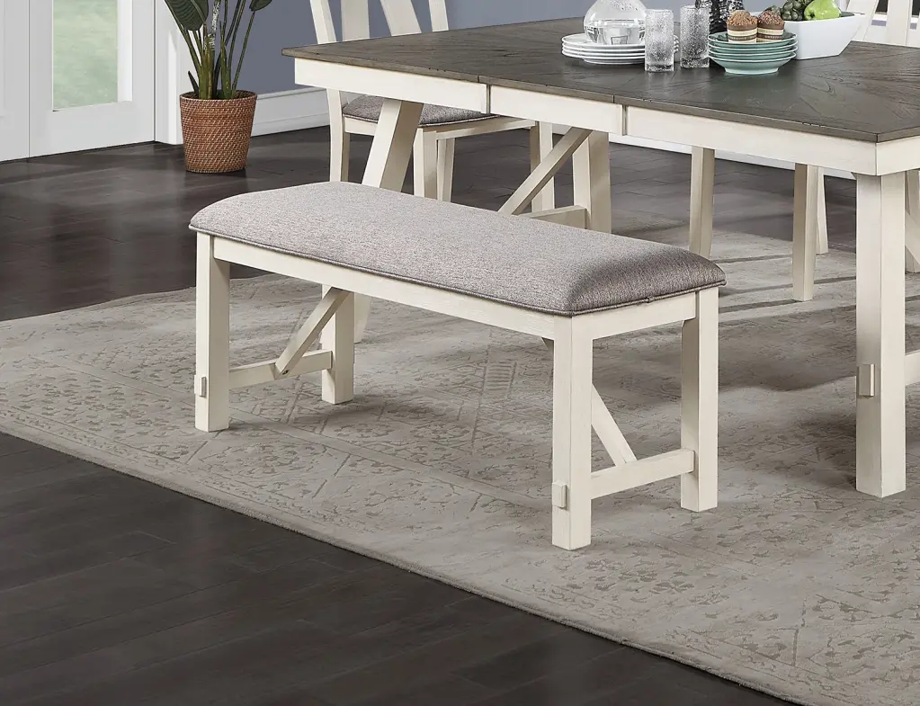 Dining Room Home Decor Bench Gray Cushion Seat White Clean Lines Modern Design kanepe
