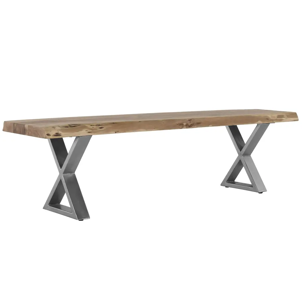 70 Inch Acacia Timber Dining Bench Farmhouse Design Crossed Legs kanepe