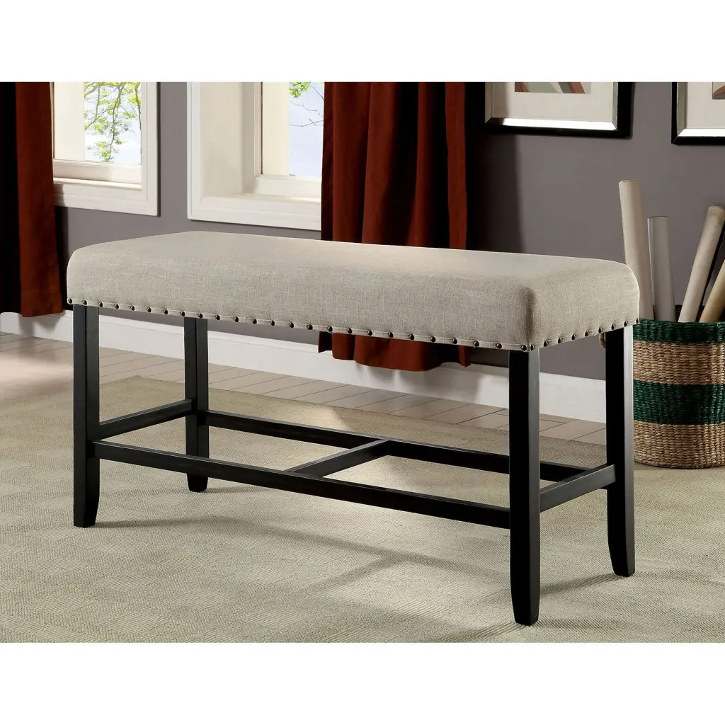 Rustic Charm Beige Linen Counter Height Bench Dining Room Stool kanepe