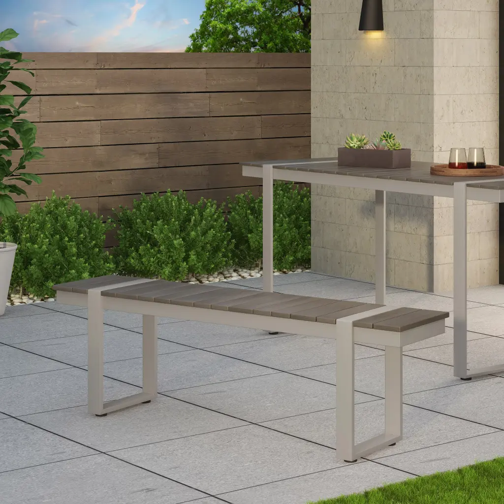 Dining Bench Silver Gray Gray Wood Kitchen Restaurant Seating nh-uhome