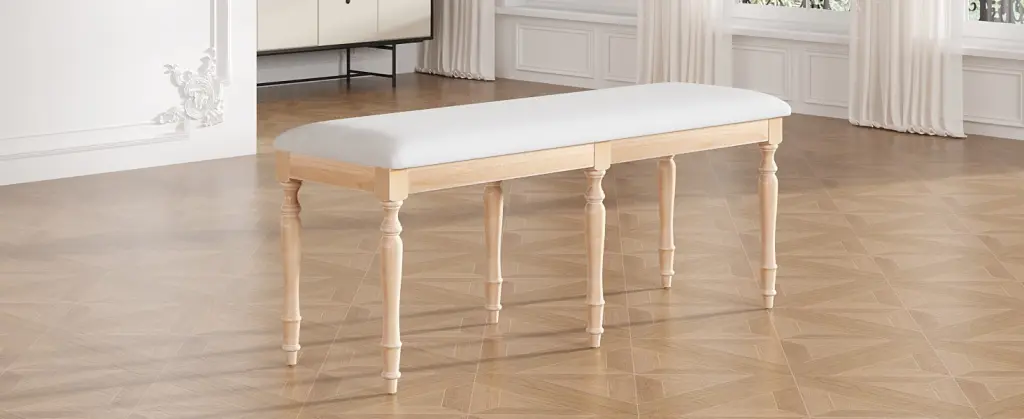 Vintage 50.4 Inch Upholstered Dining Bench 6 Solid Wood Legs rnb
