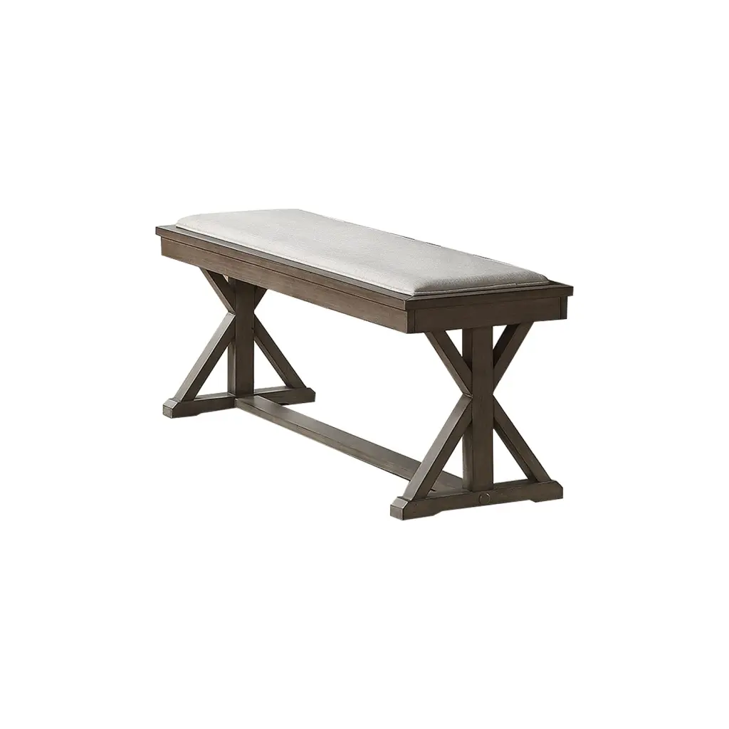 White Upholstered Dining Bench Grey Solid Acacia Wood Dining Room Furniture simple relax