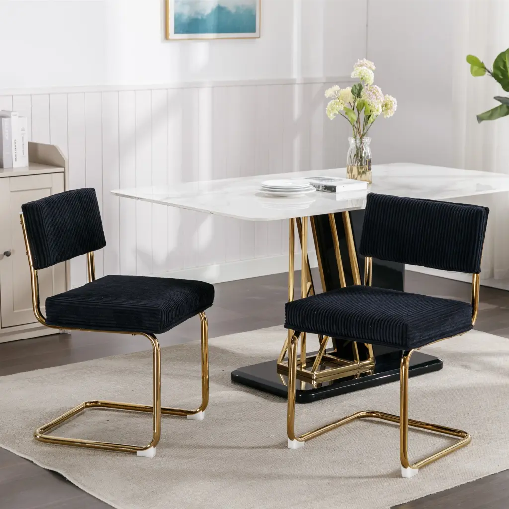 Modern Dining Chairs Corduroy Material Gold Metal Base Accent Armrest a-a furniture