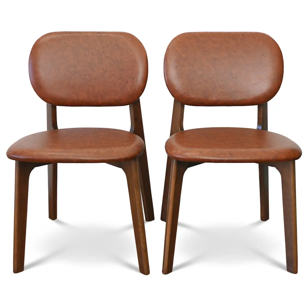Kelsey Brown Leather Dining Chair Set 2 Solid Brown Natural Brown Dining Room Seating ashcroft furniture