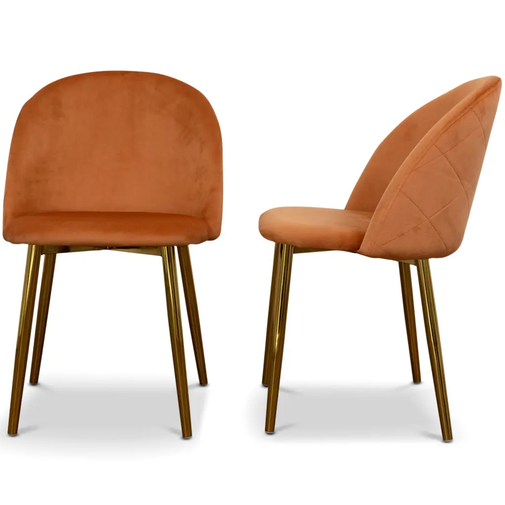 Marion Mid Century Modern Dining Chair Set 2 Orange Velvet ashcroft furniture