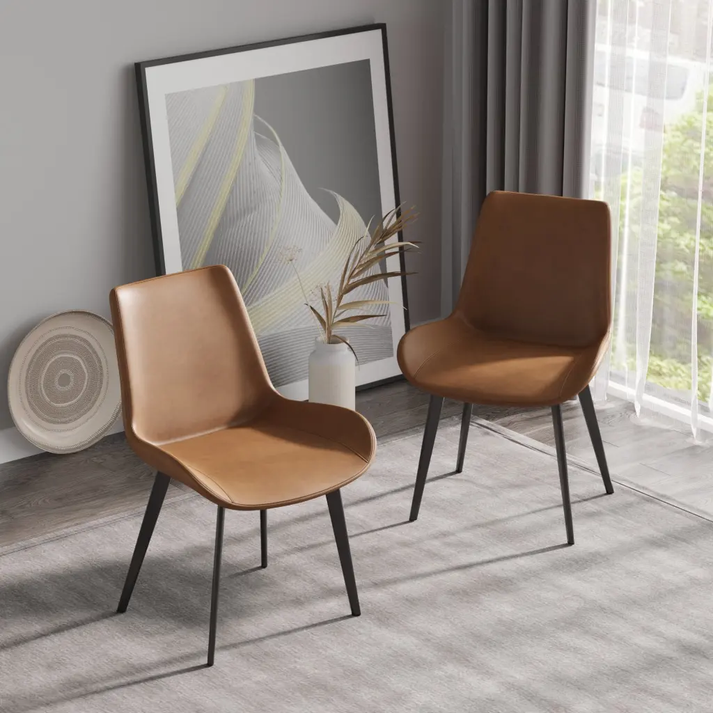 Modern Dining Chair Black Metallic Legs and Brown Upholstery, Set 4 atunus