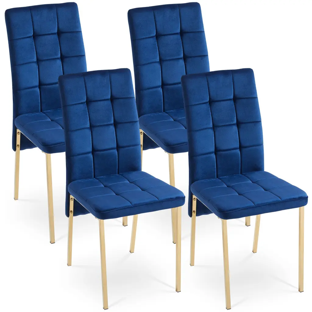 Dark Blue Velvet High Back Nordic Dining Chair Modern Material Chair Gold Legs bn smart home w1164