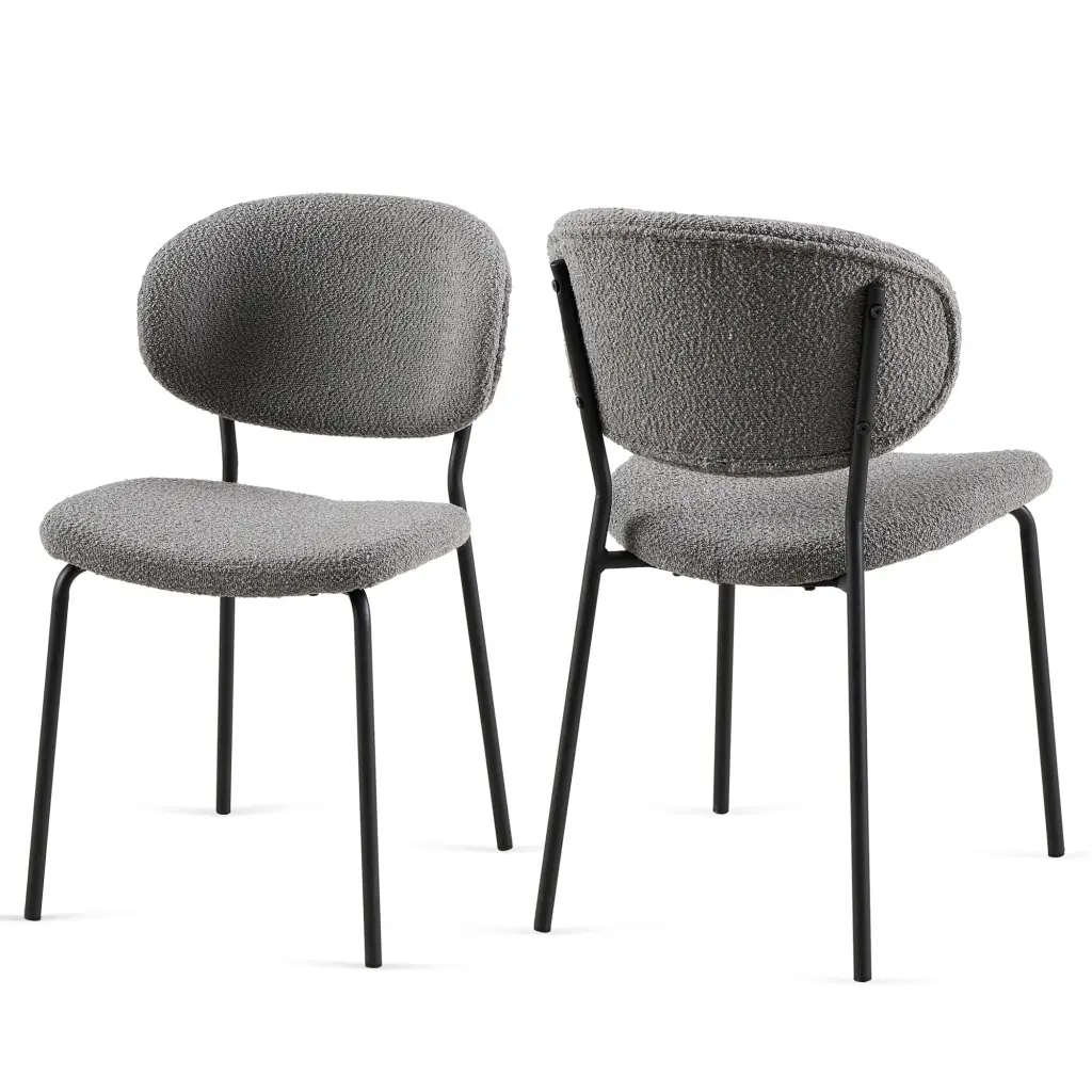 Grey Boucle Material Dining Chairs Metallic Legs Set 2 bn smart home w1164