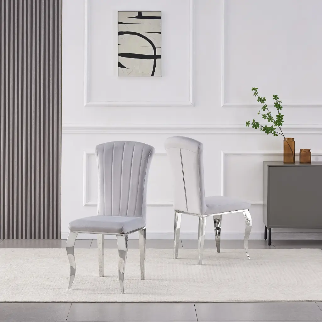 2 Pack Chair Silver Legs Grey Metal Frame Modern Dining Side Chairs d-n furniture