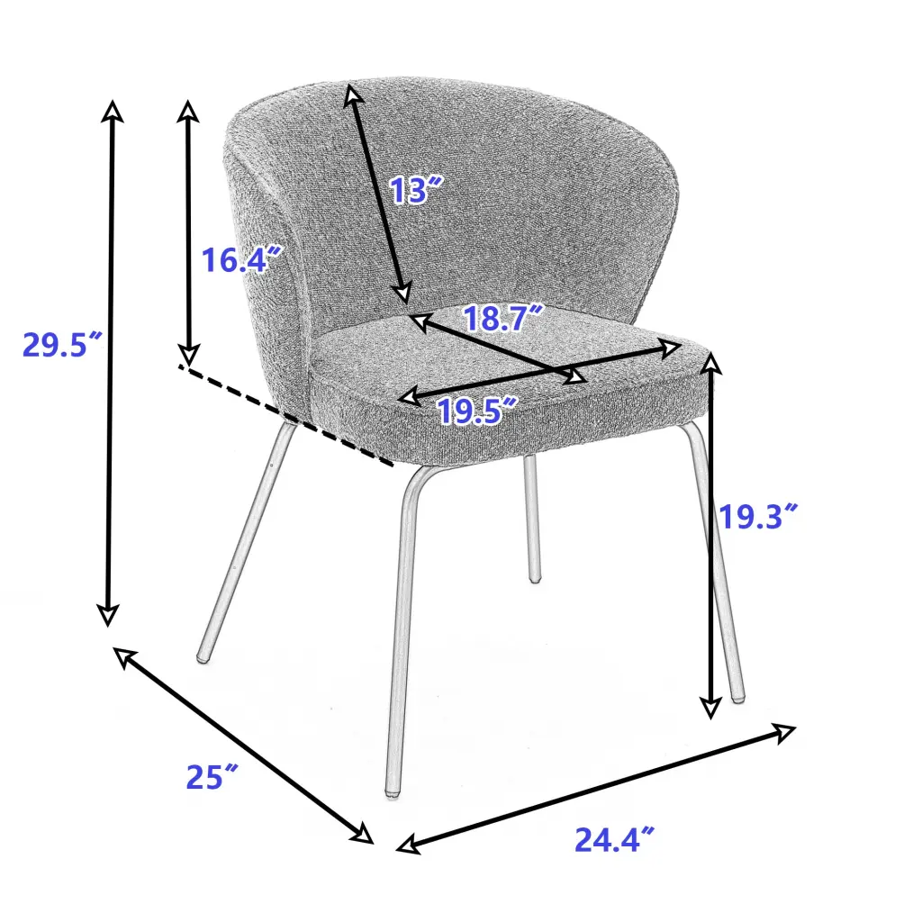 Set 2 Boucle Material Dining Chairs Black Metallic Legs Ivory White dg collection