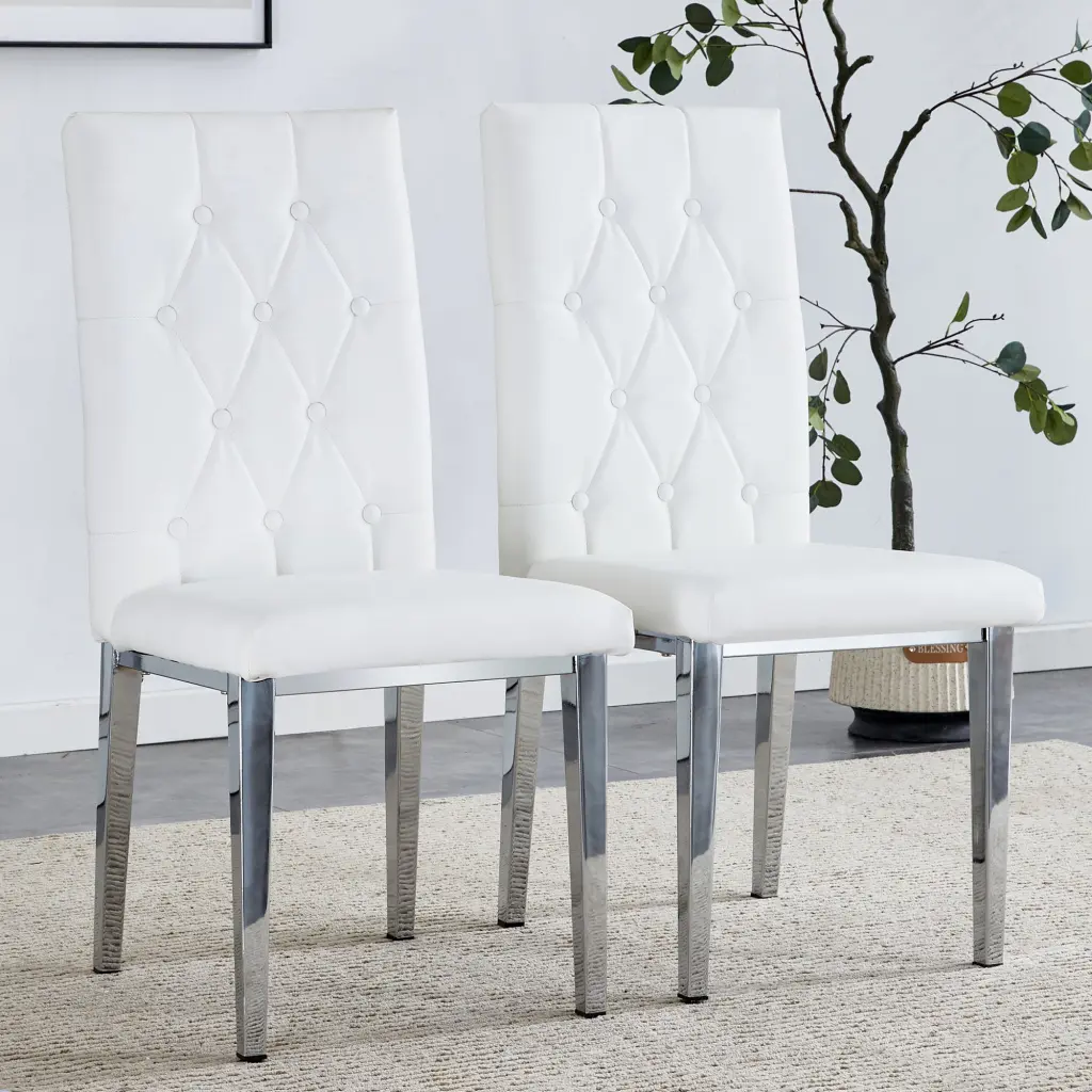 2 Piece White Armless Dining Chairs Modern Kitchen Furniture droom w-1151