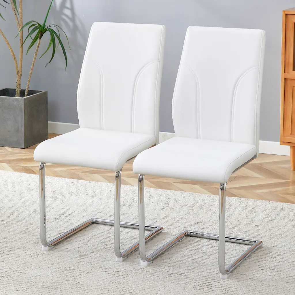 Set 2 White Dining Chairs PU Fabric High Backrest droom w-1151