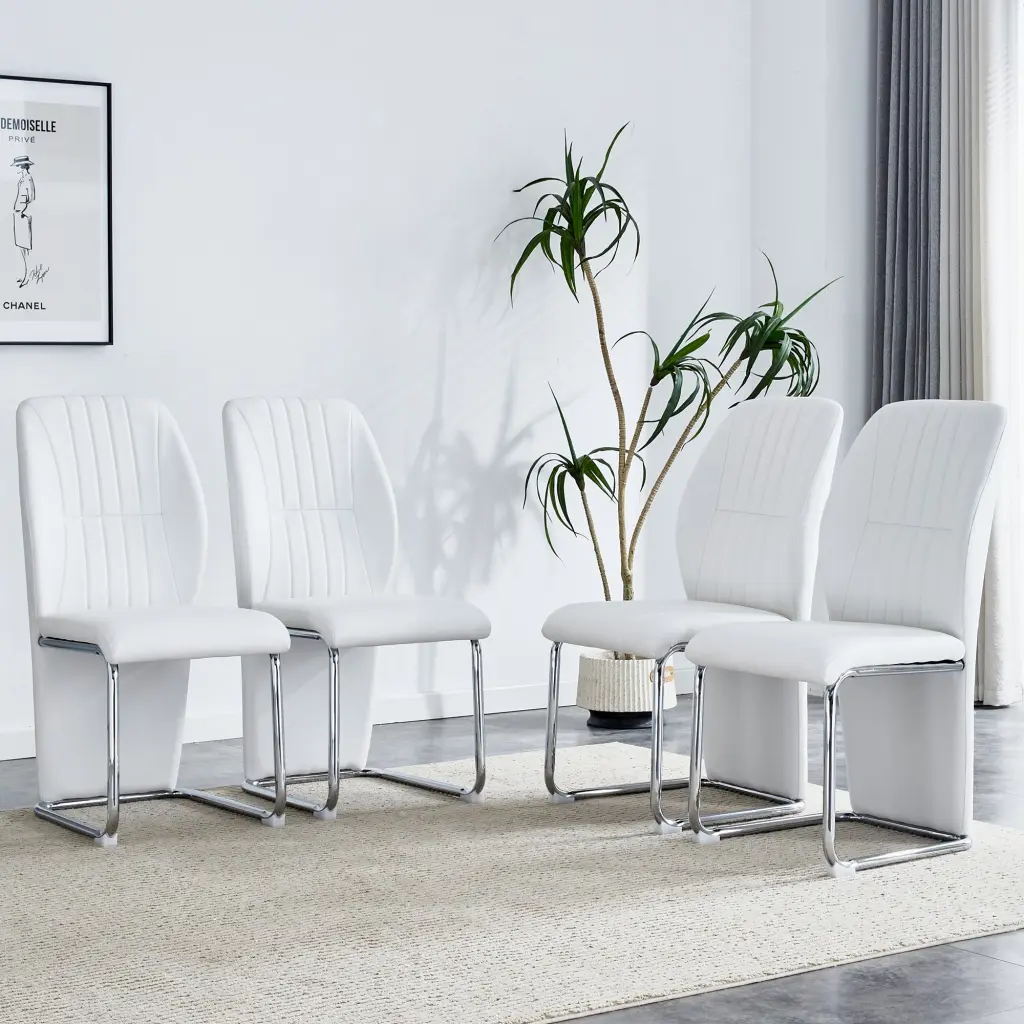 Set 4 White PU Material High Back Dining Chairs droom w-1151
