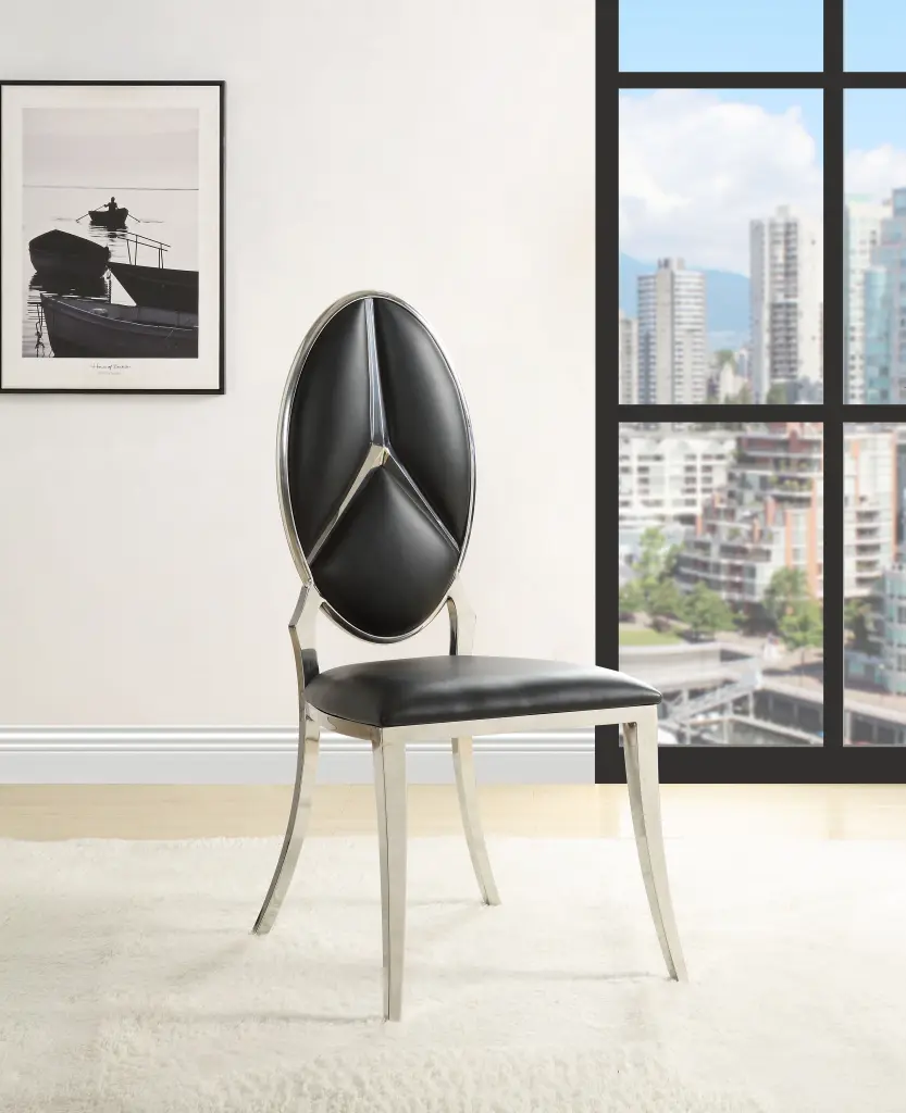 Black Side Chair Oval Back Set 2 Solid Black Dining Room Modern Chairs furniture max
