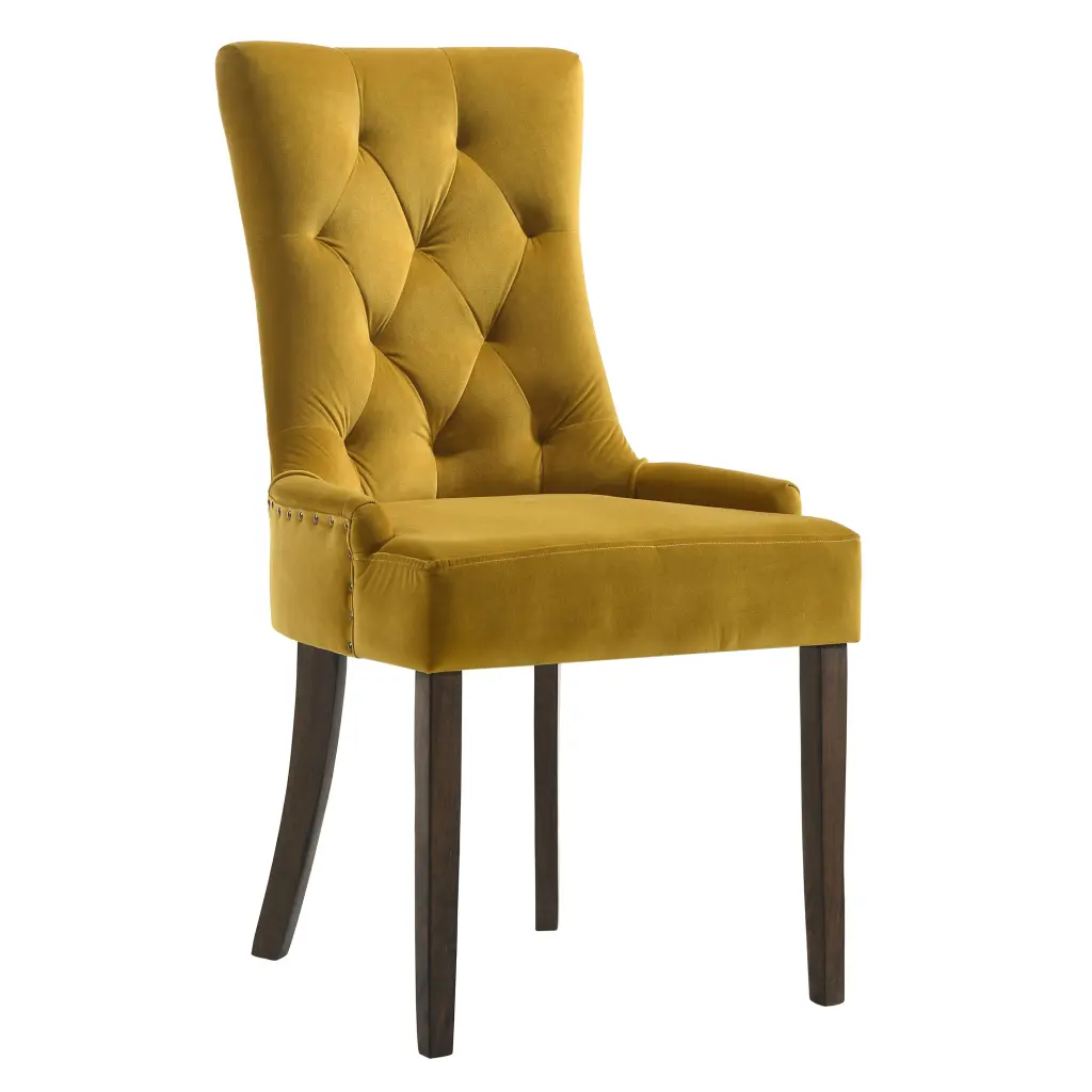 Yellow And Espresso Tufted Back Side Chairs Set 2 Dining Room furniture max