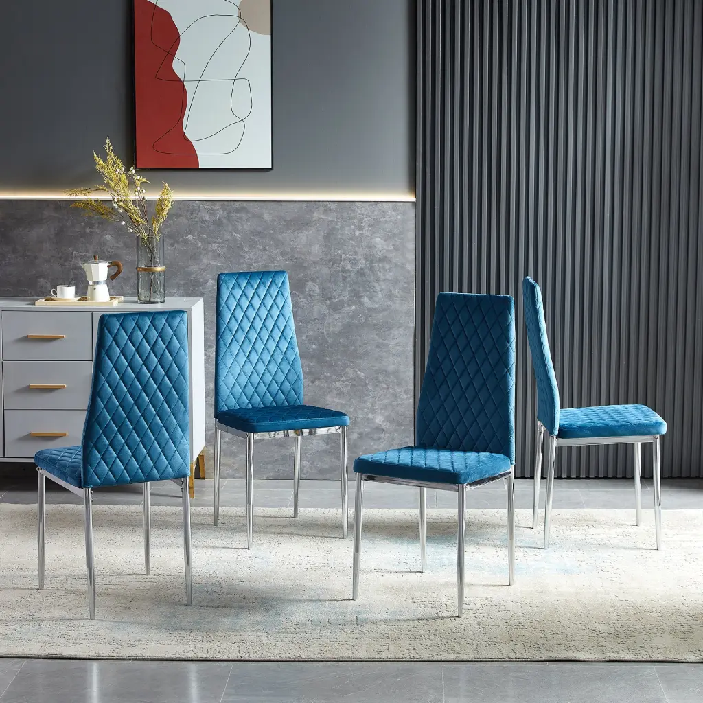 Light Blue Modern Dining Chair Chrome Metallic Pipe Frame Effortless Style future furniture