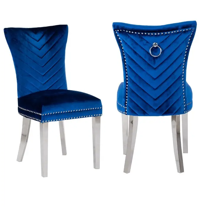 Eva 2 Piece Stainless Steel Legs Chair Velvet Upholstery Blue galaxy home furnishings