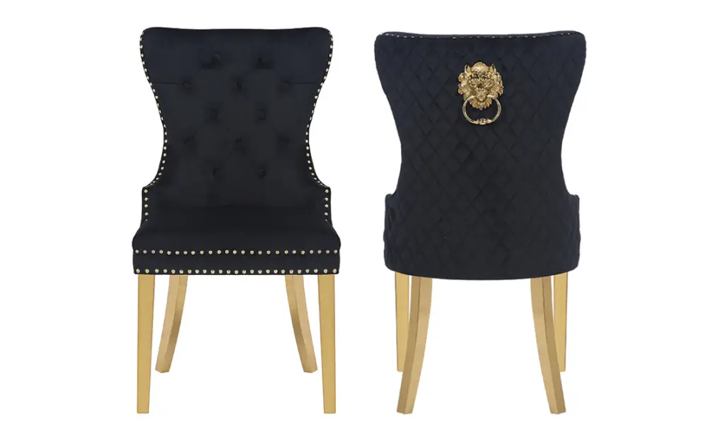 Simba Gold 2 Piece Dining Chair Set Velvet Material Black Finish galaxy home furnishings