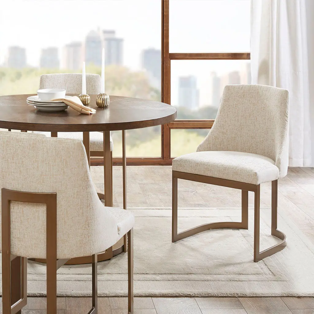 21 Inch Antique Gold Metal Frame Accent Dining Chairs Sled Legs jla